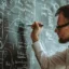 Man is writing blackboard